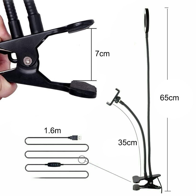 Flexible Clip-on Photography Selfie Ring Light with Adjustable Brightness