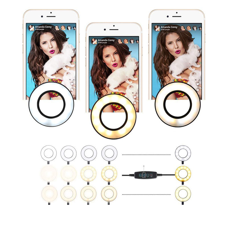 Flexible Clip-on Photography Selfie Ring Light with Adjustable Brightness