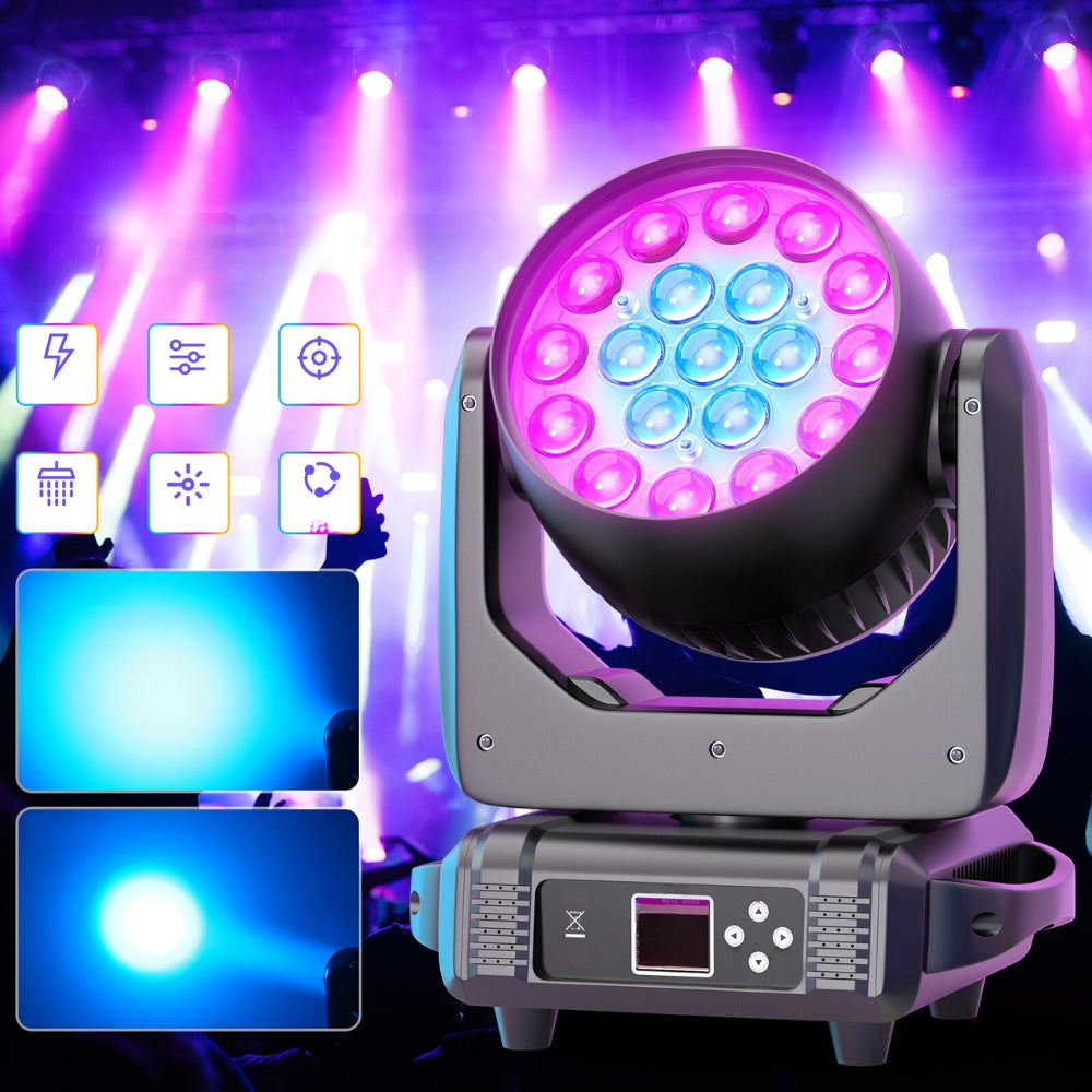 DMX 19x15W RGBW 4in1 LED Wash Zoom Moving Head Beam Light DJ Party Stage Light