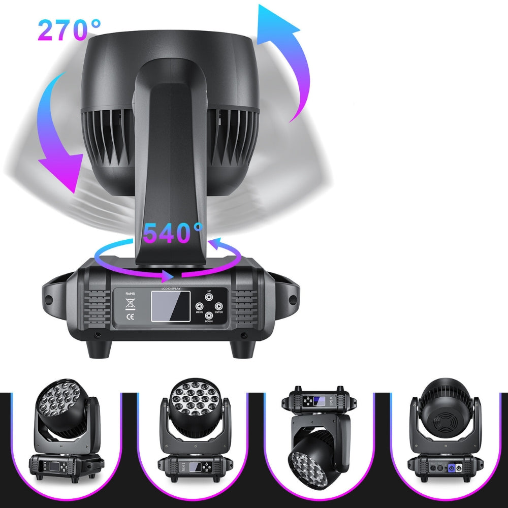 DMX 19x15W RGBW 4in1 LED Wash Zoom Moving Head Beam Light DJ Party Stage Light