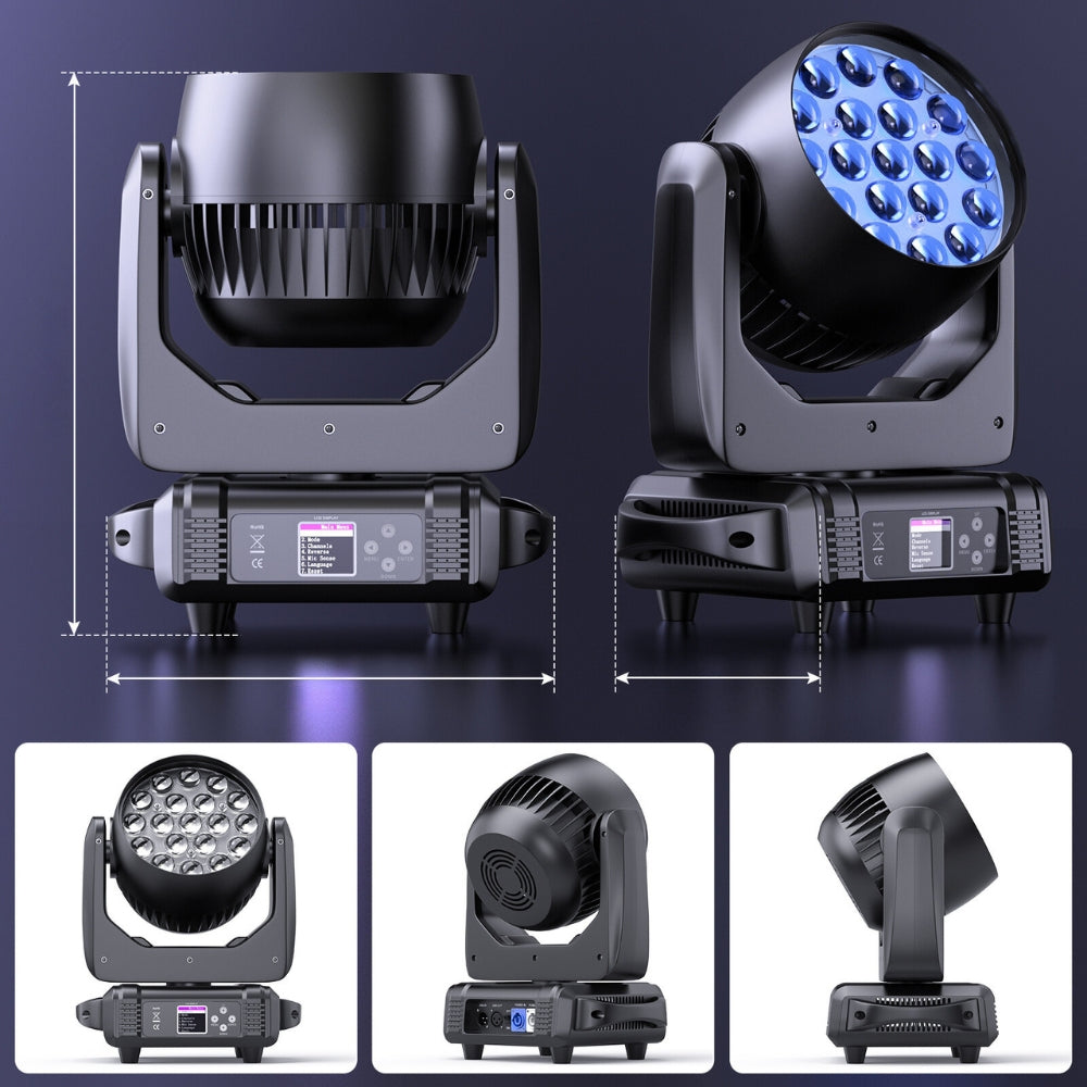 DMX 19x15W RGBW 4in1 LED Wash Zoom Moving Head Beam Light DJ Party Stage Light