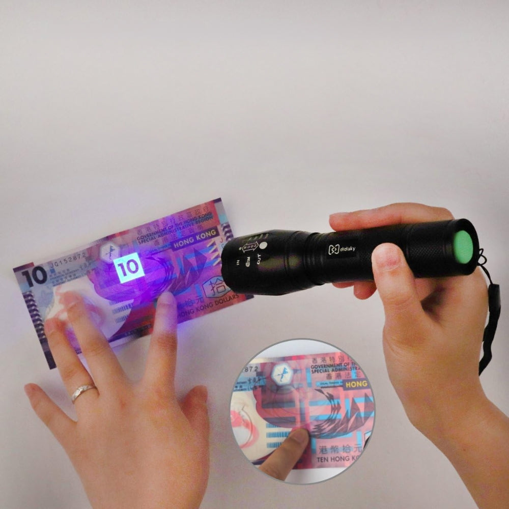 2 Mode UV Ultra Violet Light & Flashlight Black light 395nm Inspection Torch Zoom
