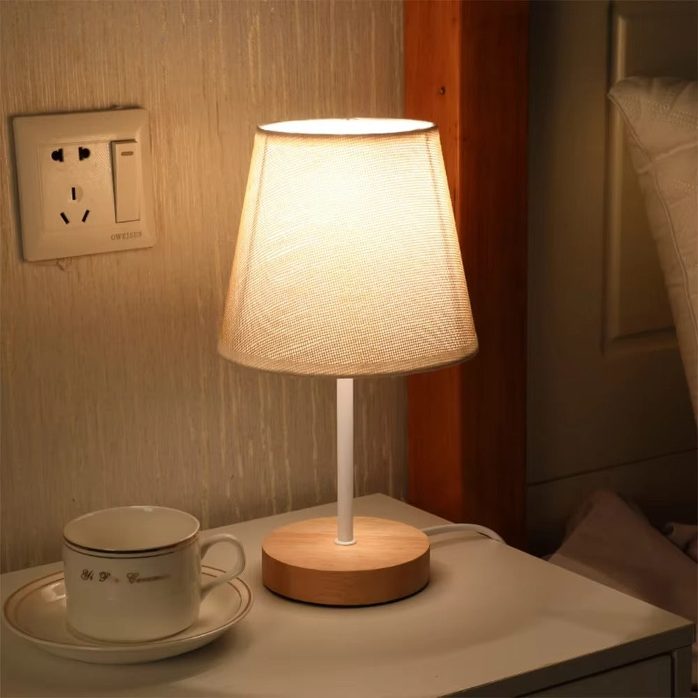 Solid Wood Cloth Nordic Decorative Table Bedroom Bedside Lamp