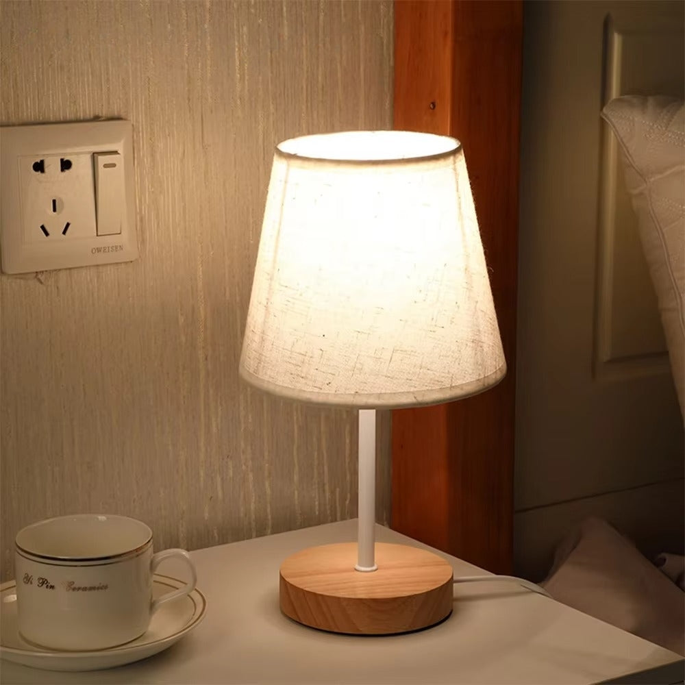 Solid Wood Cloth Nordic Decorative Table Bedroom Bedside Lamp