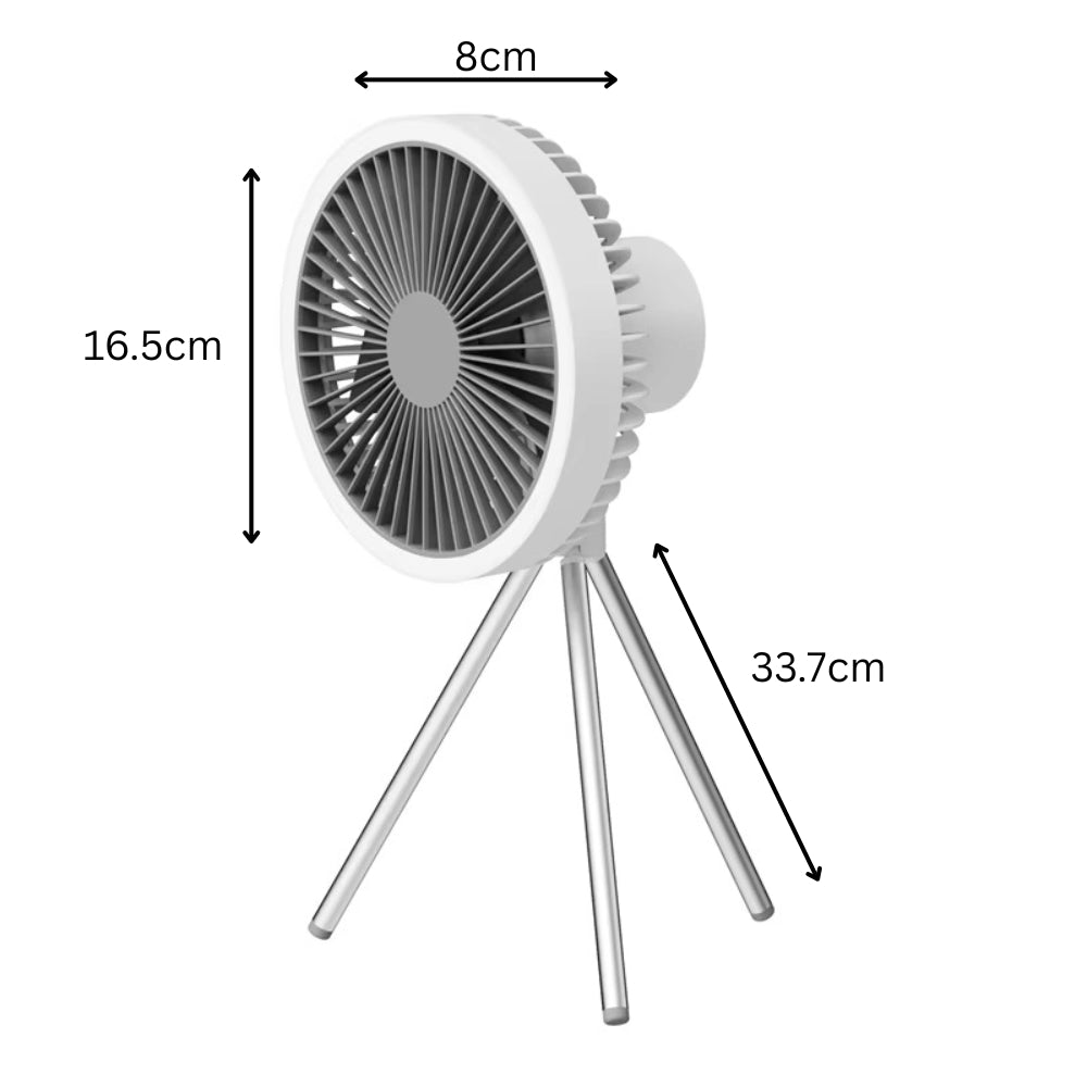 10000mAh Rechargeable Camping Fan with Power Bank & LED Light