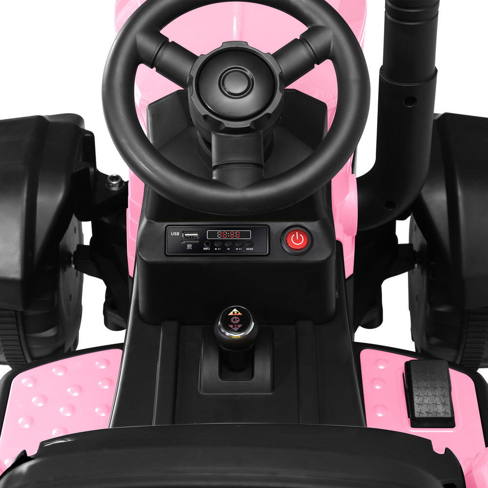XL Kids Ride On Tractor 12V with Trailer Remote Pink and Black