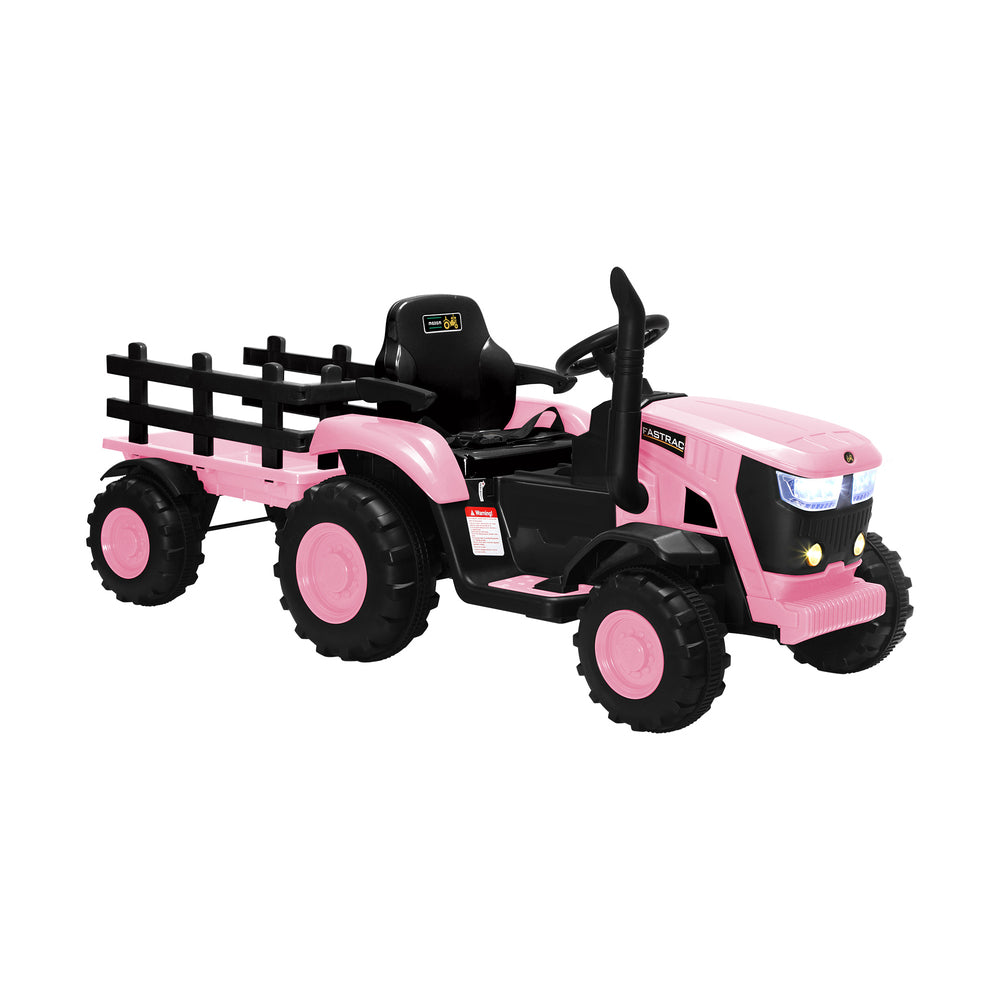 XL Kids Ride On Tractor 12V with Trailer Remote Pink and Black