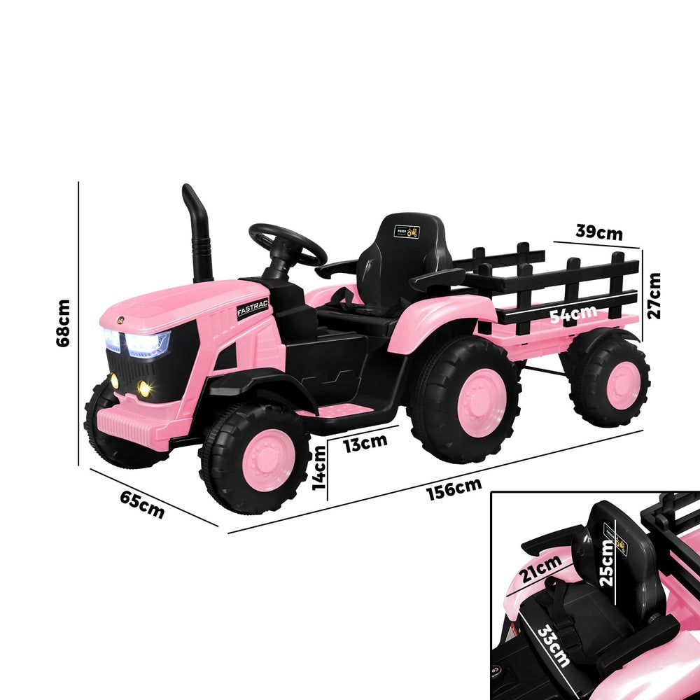 XL Kids Ride On Tractor 12V with Trailer Remote Pink and Black