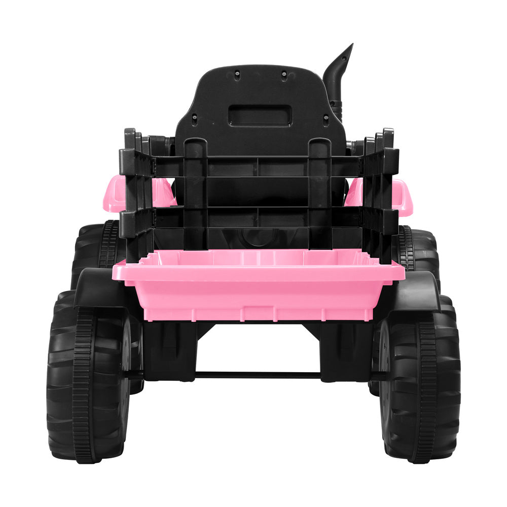 XL Kids Ride On Tractor 12V with Trailer Remote Pink and Black