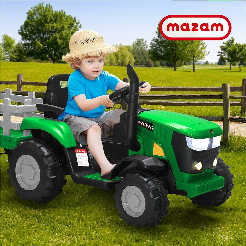 XL Kids Ride On Tractor 12V with Trailer and Remote Green