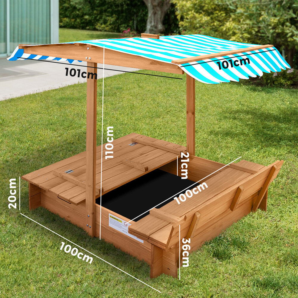 Wooden Kids Sandpit Sandbox with Canopy Beach Play