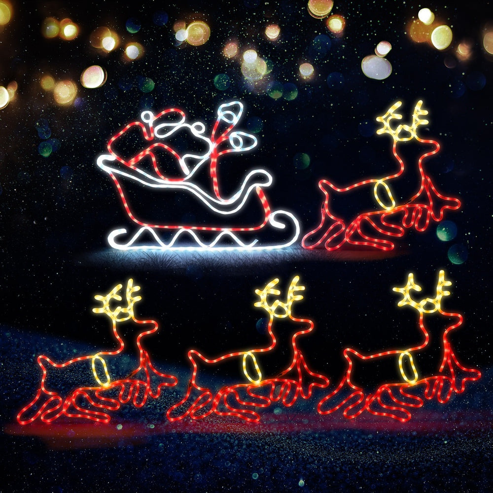 Christmas LED Motif Rope Lights Santa Riding Reindeer