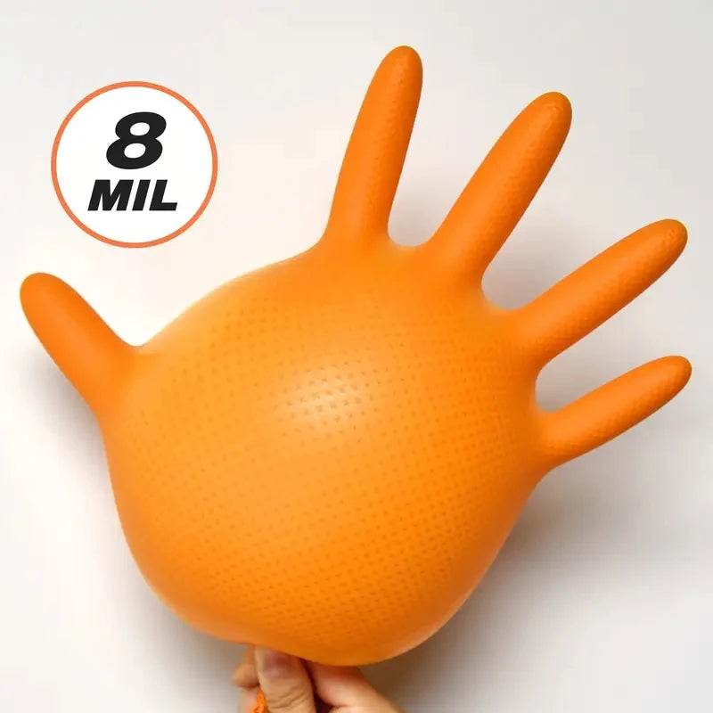 Heavy Duty Orange Disposable Nitrile Gloves